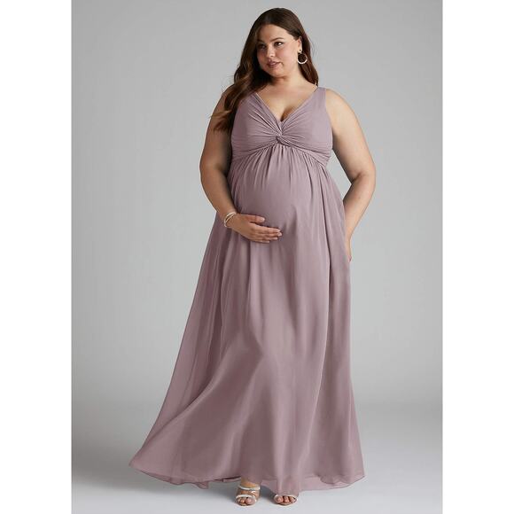 Azazie Yetta A Line V Neck Maternity Dress Wmns Plus 14 Bridesmaid Wedding Guest - Picture 1 of 11